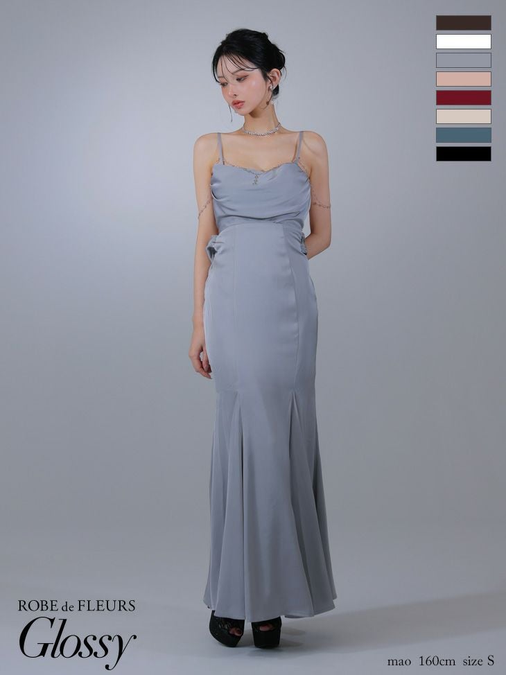 Glossy ローブドフルールグロッシー【XS～Lサイズあり】 サテンバストビジューロングキャバドレス gl3768-3