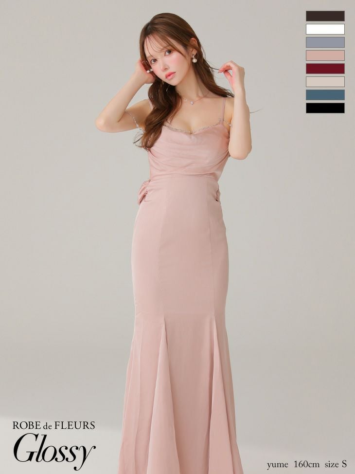 Glossy ローブドフルールグロッシー【XS～Lサイズあり】 サテンバストビジューロングキャバドレス gl3768-3