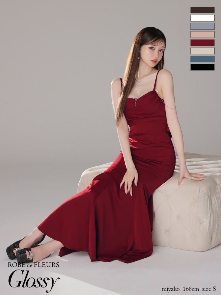 Glossy ローブドフルールグロッシー【XS～Lサイズあり】 サテンバストビジューロングキャバドレス gl3768-3