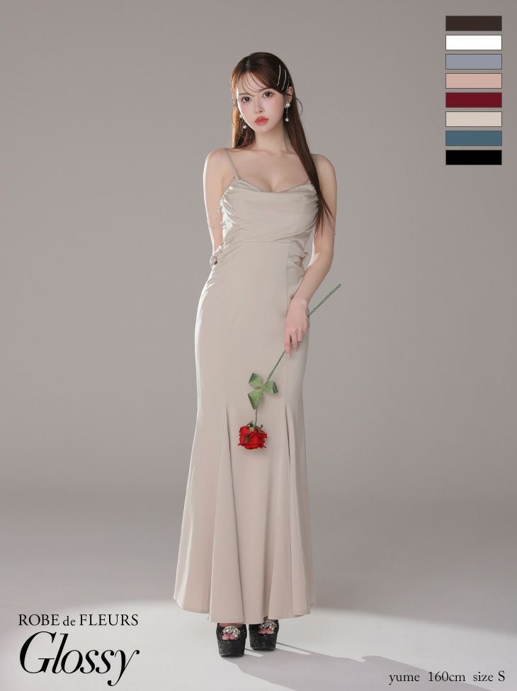 Glossy ローブドフルールグロッシー【XS～Lサイズあり】 サテンバストビジューロングキャバドレス gl3768-3