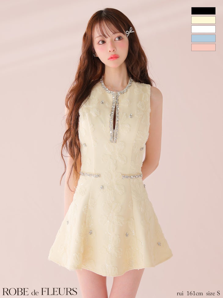 ROBE de FLEURS ローブドフルール ビジューラインノースリーブフレアミニキャバドレス fm3439