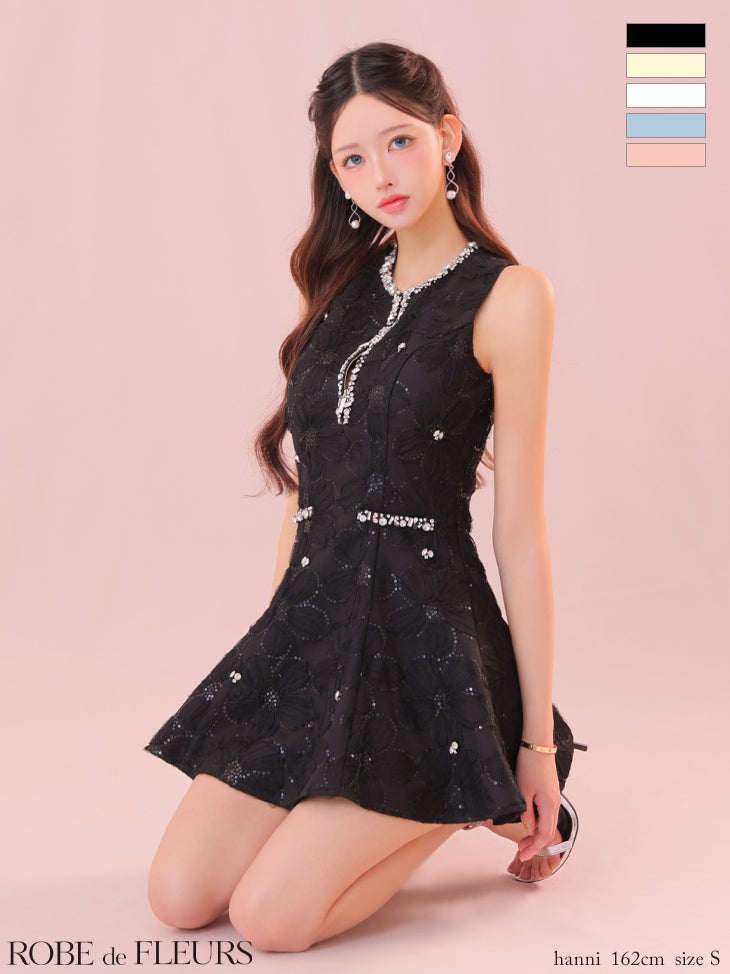 ROBE de FLEURS ローブドフルール ビジューラインノースリーブフレアミニキャバドレス fm3439