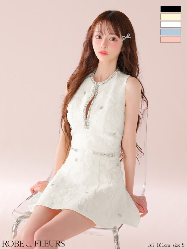 ROBE de FLEURS ローブドフルール ビジューラインノースリーブフレアミニキャバドレス fm3439