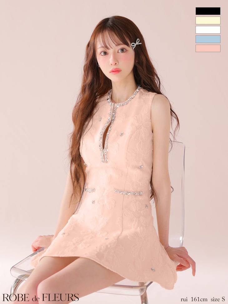 ROBE de FLEURS ローブドフルール ビジューラインノースリーブフレアミニキャバドレス fm3439