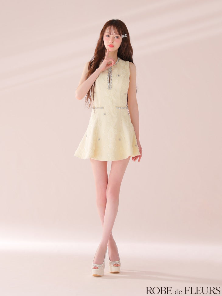 ROBE de FLEURS ローブドフルール ビジューラインノースリーブフレアミニキャバドレス fm3439