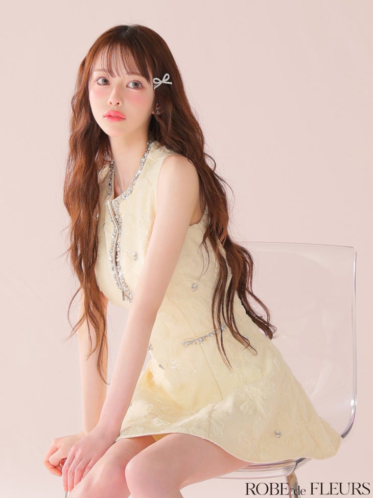 ROBE de FLEURS ローブドフルール ビジューラインノースリーブフレアミニキャバドレス fm3439