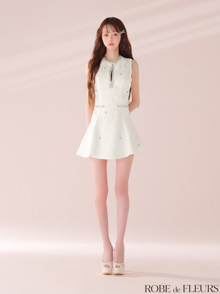 ROBE de FLEURS ローブドフルール ビジューラインノースリーブフレアミニキャバドレス fm3439