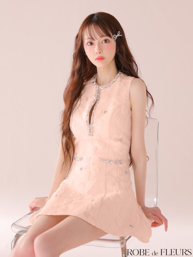 ROBE de FLEURS ローブドフルール ビジューラインノースリーブフレアミニキャバドレス fm3439