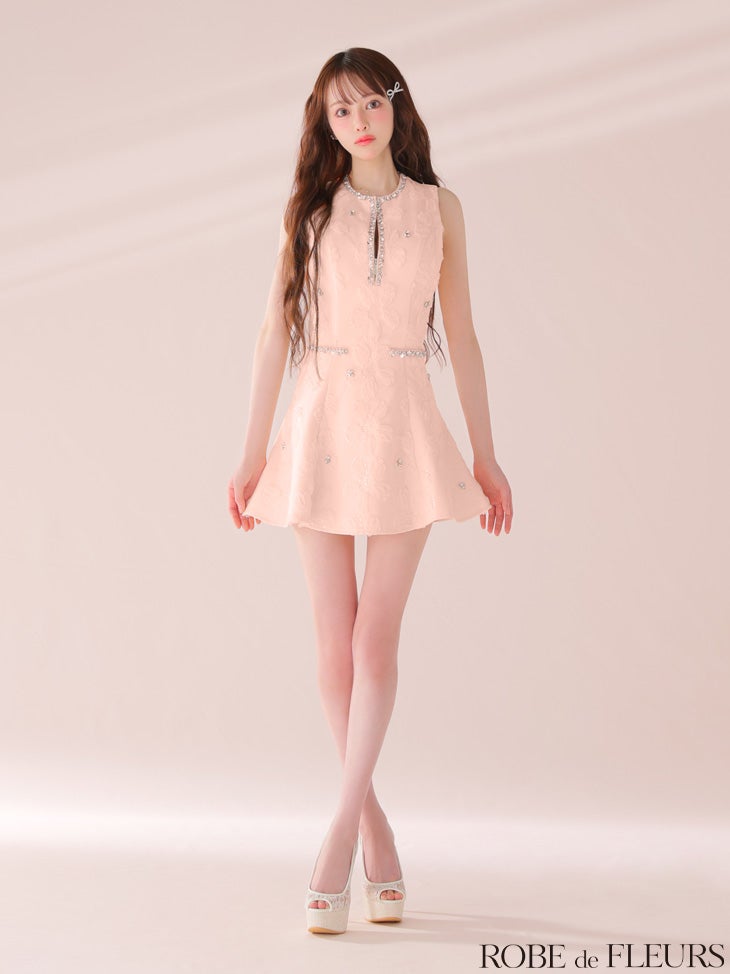 ROBE de FLEURS ローブドフルール ビジューラインノースリーブフレアミニキャバドレス fm3439