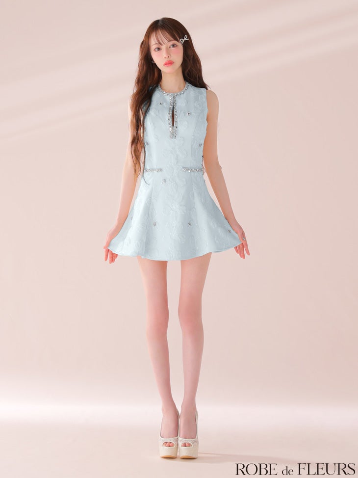ROBE de FLEURS ローブドフルール ビジューラインノースリーブフレアミニキャバドレス fm3439