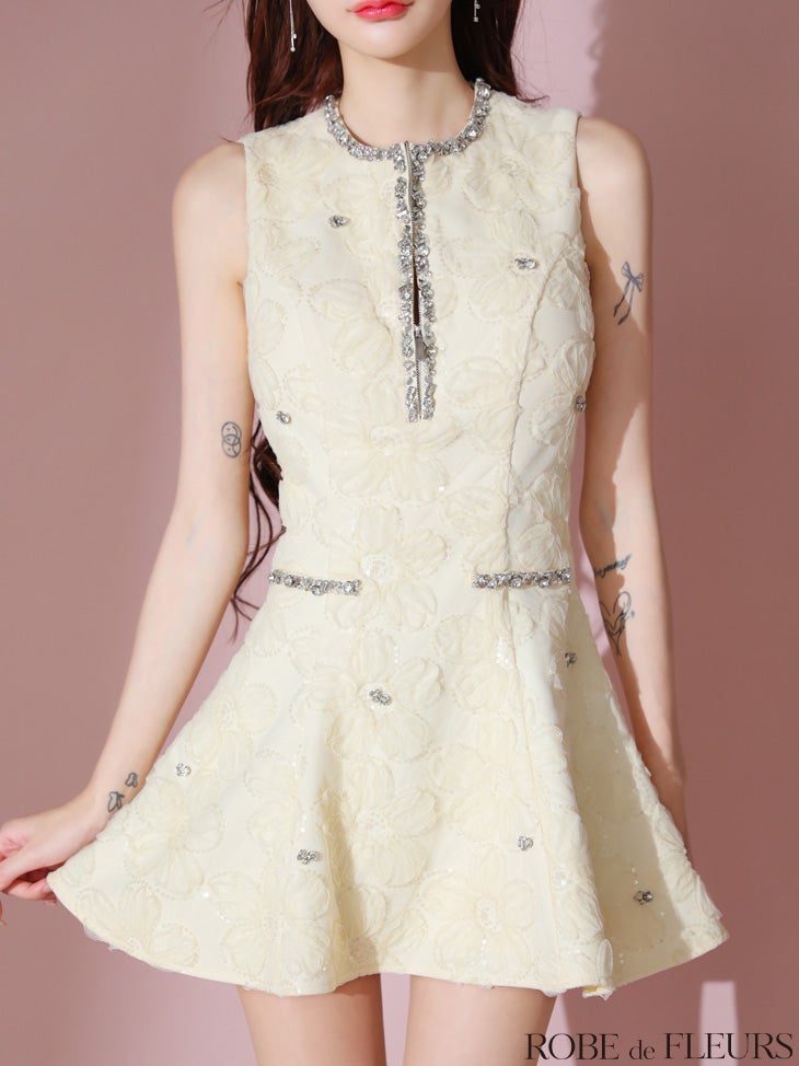 ROBE de FLEURS ローブドフルール ビジューラインノースリーブフレアミニキャバドレス fm3439