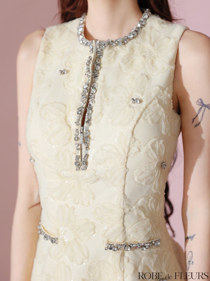 ROBE de FLEURS ローブドフルール ビジューラインノースリーブフレアミニキャバドレス fm3439