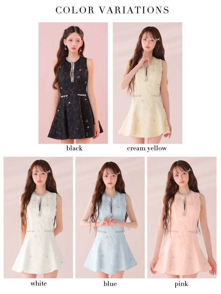 ROBE de FLEURS ローブドフルール ビジューラインノースリーブフレアミニキャバドレス fm3439