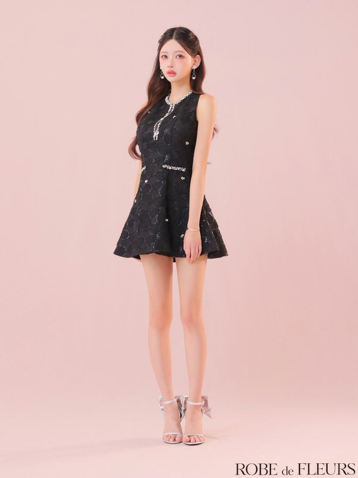 ROBE de FLEURS ローブドフルール ビジューラインノースリーブフレアミニキャバドレス fm3439-c