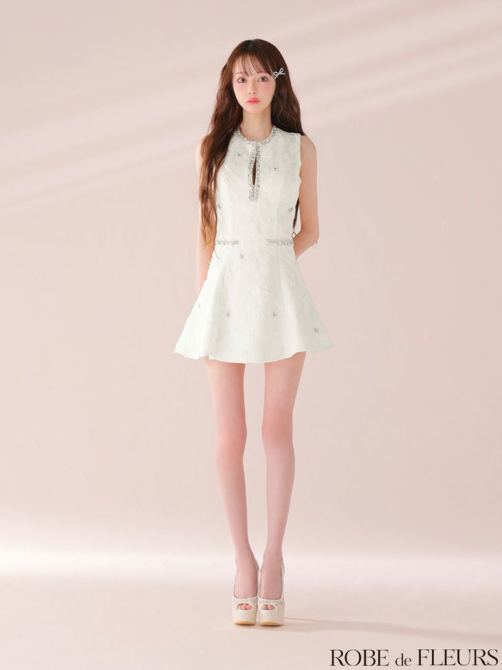 ROBE de FLEURS ローブドフルール ビジューラインノースリーブフレアミニキャバドレス fm3439-c