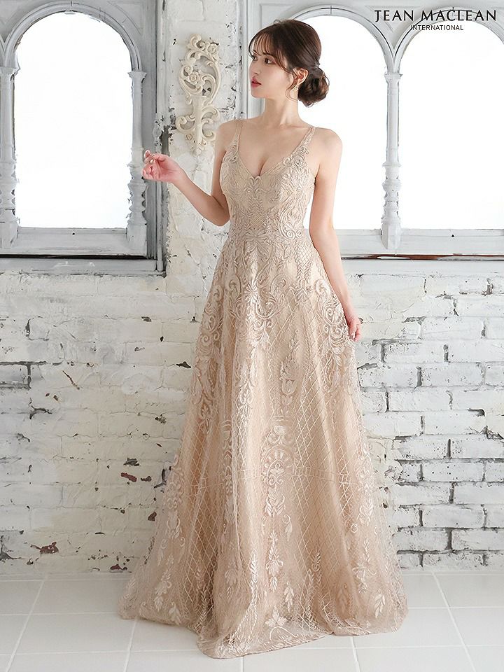 JEAN MACLEAN ジャンマクレーン ワンカラー/総レース刺繍/姫/ロングドレス アイボリー ja51766-2-ks