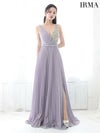 IRMA イルマ ワンカラー/バストサイドシアービジュー/スリット入り/プリーツ/ロングドレス ダブグレー ir51761-3