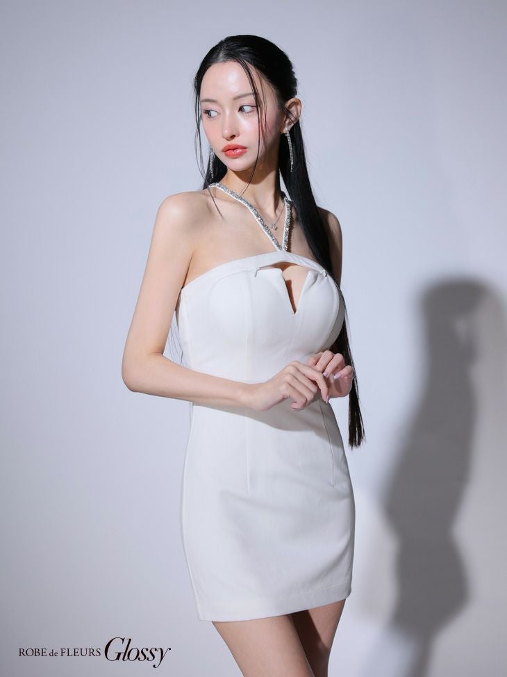 Glossy ローブドフルールグロッシー バックリボンバストスリットシンプルタイトミニキャバドレス gl3796-c
