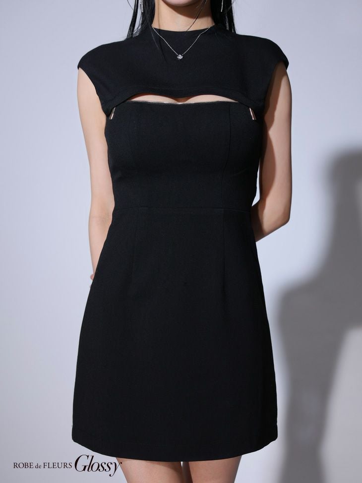 Glossy ローブドフルールグロッシー バックオープンバストスリットシンプルミニキャバドレス gl3776-c