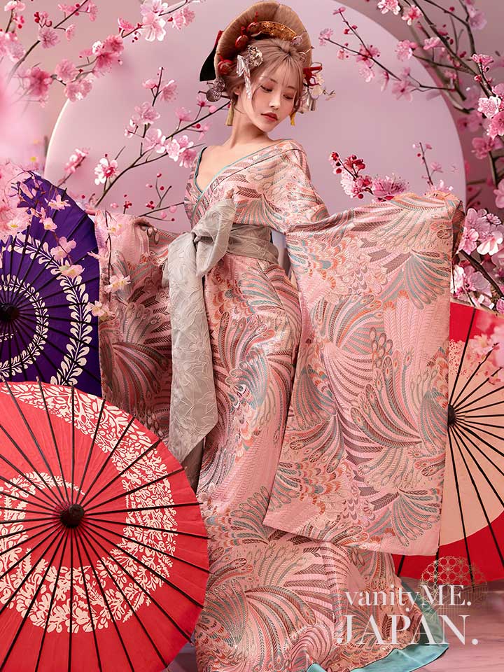 2点セット】 豪華 本格 花魁 コスプレ 着物ドレス 妖艶 和柄 ピンク