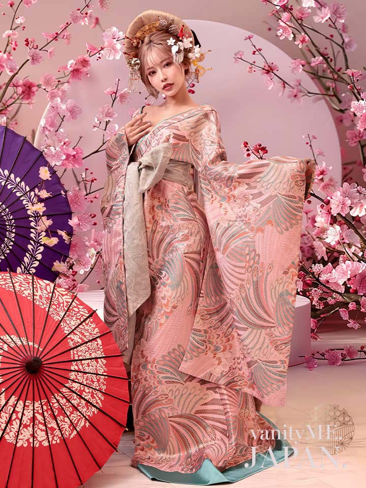 【2点セット】花魁コスチューム 遊女 花魁 桜花魁 和柄 本格和装 着物 花魁ドレス vcsot-241118