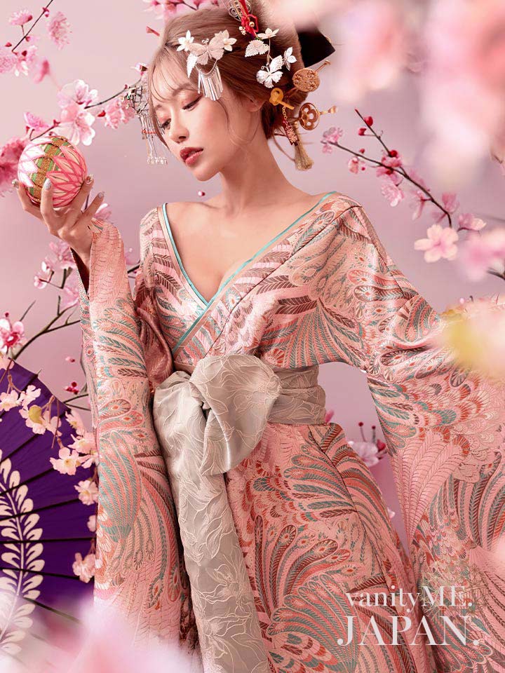 【2点セット】花魁コスチューム 遊女 花魁 桜花魁 和柄 本格和装 着物 花魁ドレス vcsot-241118