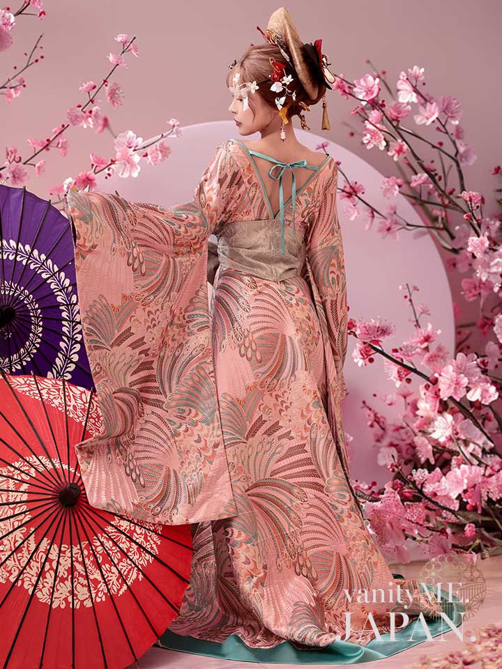 【2点セット】花魁コスチューム 遊女 花魁 桜花魁 和柄 本格和装 着物 花魁ドレス vcsot-241118