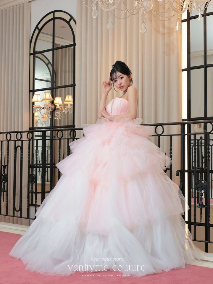vanityME.couture. バニティミークチュール グラデーションチュール バストカットアウト プリンセス 姫 ロングドレス ピンク×ホワイト vctr-t-25002