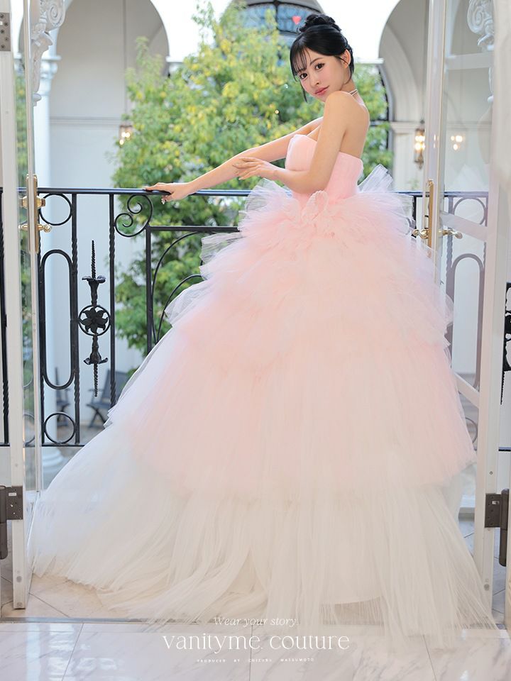 vanityME.couture. バニティミークチュール グラデーションチュール バストカットアウト プリンセス 姫 ロングドレス ピンク×ホワイト vctr-t-25002