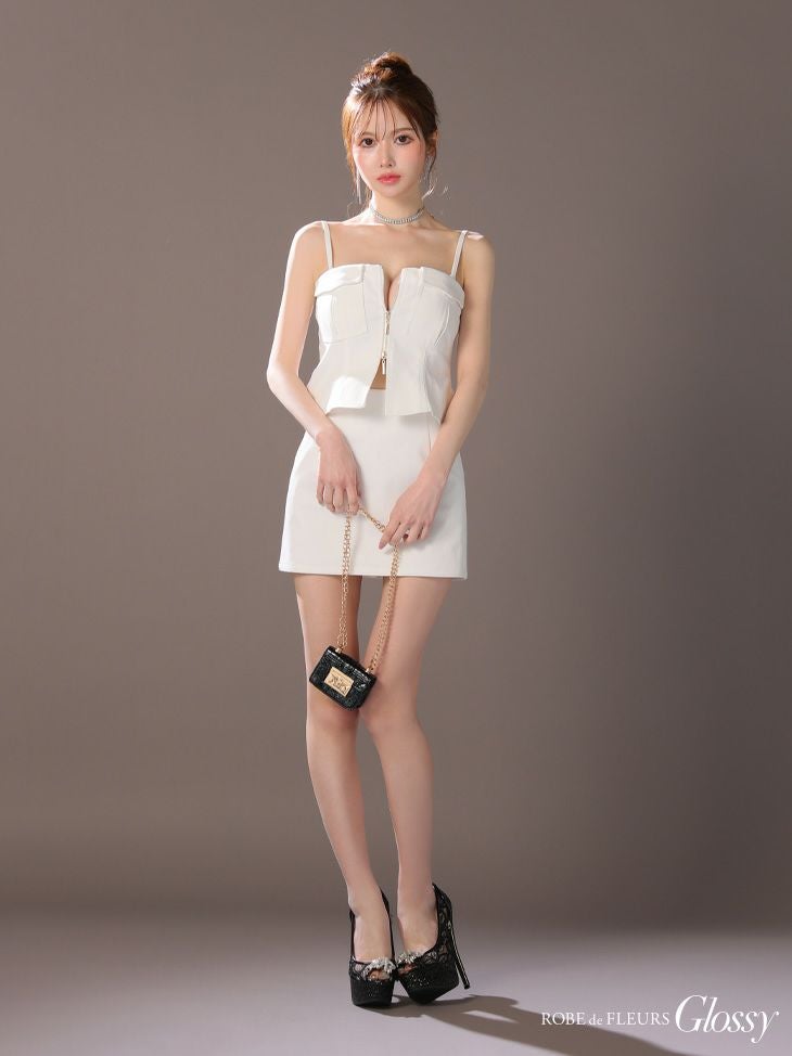 Glossy ローブドフルールグロッシー センタージップペプラムセットアップミニキャバドレス gl3443-3