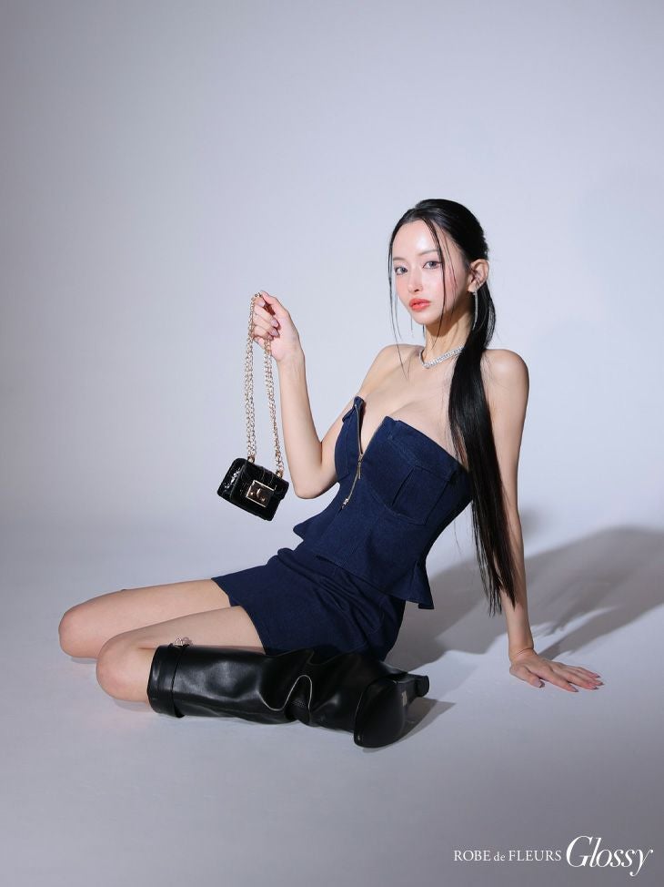 Glossy ローブドフルールグロッシー センタージップペプラムセットアップミニキャバドレス gl3443-c