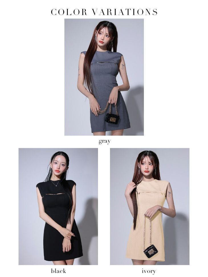 Glossy ローブドフルールグロッシー ブラック バックオープンバストスリットシンプルミニキャバドレス gl3776-2