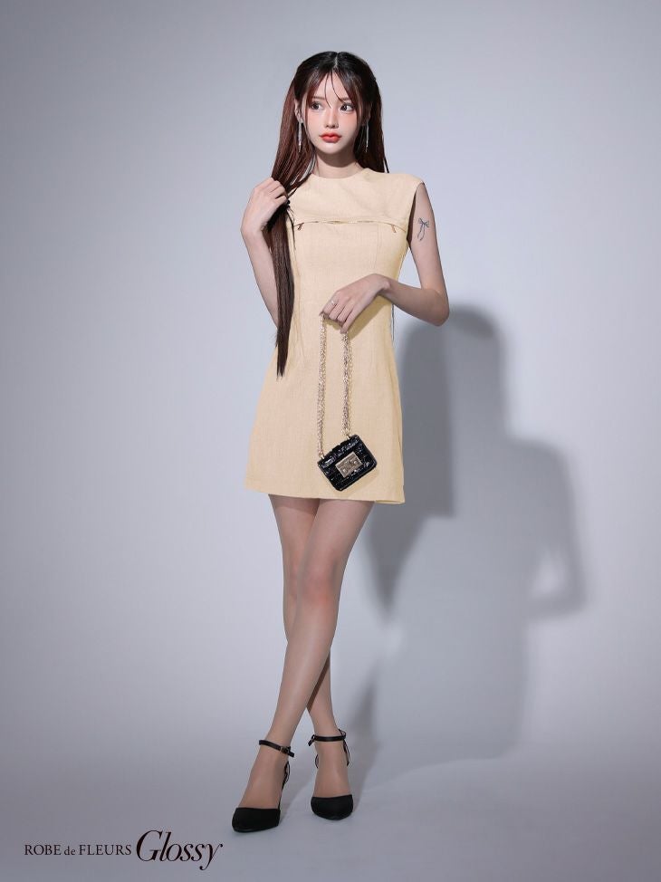 Glossy ローブドフルールグロッシー アイボリー バックオープンバストスリットシンプルミニキャバドレス gl3776-3