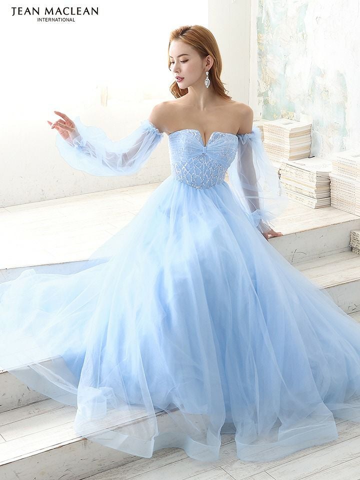 JEAN MACLEAN ジャンマクレーン ブルー ベア/スリーブ付き/姫/ロングドレス【袖取り外し可能】 ja31518-1-ks