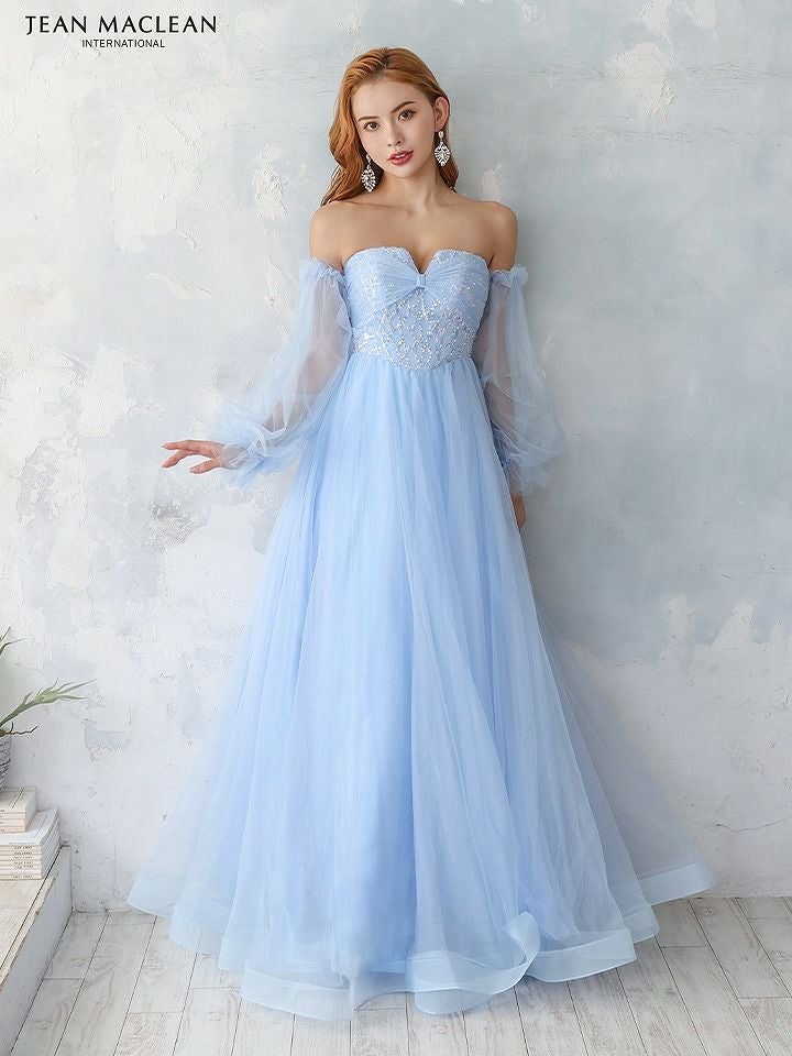 JEAN MACLEAN ジャンマクレーン ブルー ベア/スリーブ付き/姫/ロングドレス【袖取り外し可能】 ja31518-1-ks