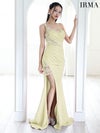 IRMA イルマ ワンショル/メッシュビジュー/アシンメトリーデザイン/タイトロングドレス シャンパン ir51779-2-ks