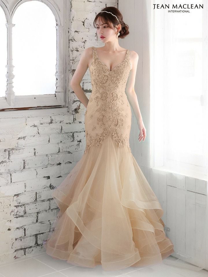 JEAN MACLEAN ジャンマクレーン ワンカラー/ビジュー刺繍レース/マーメイド/タイト ロングドレス ja51765-c