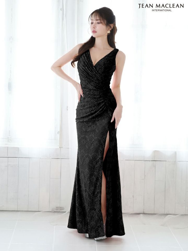 JEAN MACLEAN ジャンマクレーン ワンカラー/総レース/カシュクール/スリット入り/タイト/ロングドレス ja51762-c