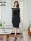 ERUKEI エルケイ ブラック ノースリーブ・レース・タイト・スリット・膝丈・ミニドレス・ワンピース ek-e23041-2