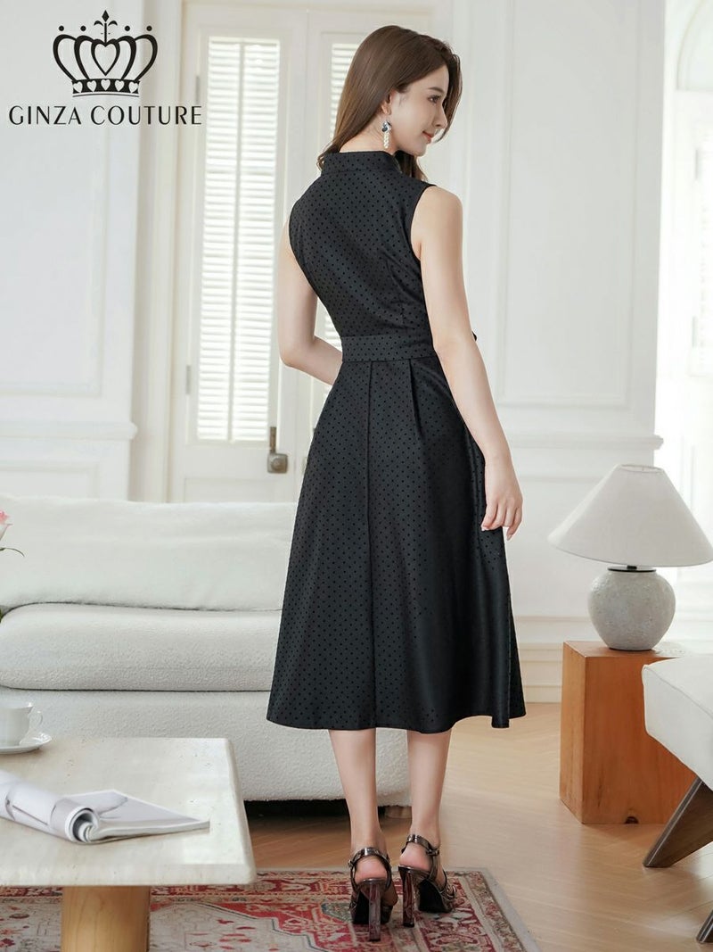 ERUKEI エルケイ ブラック ボタン・ノースリーブ・Aライン・ミディアムドレス・ワンピース ek-c36005-1