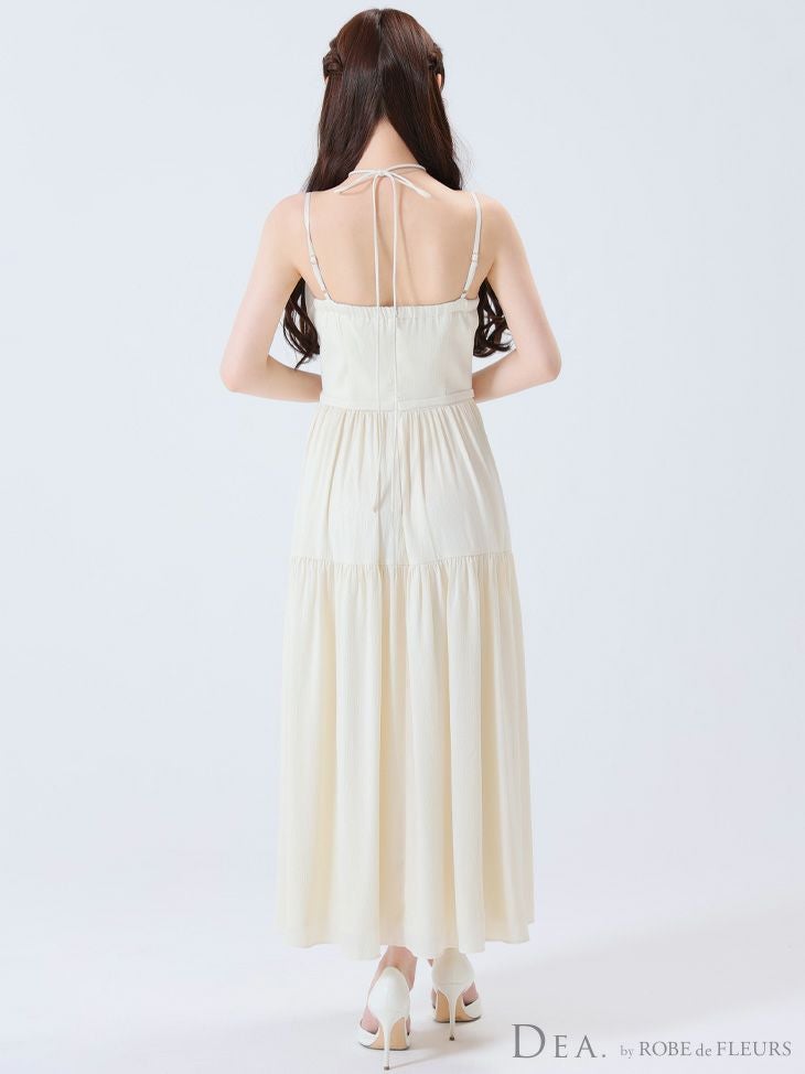 DEA. ディア バイ ローブドフルール ピスタチオ ラメシフォンフレアロングキャミキャバドレス de3374-1
