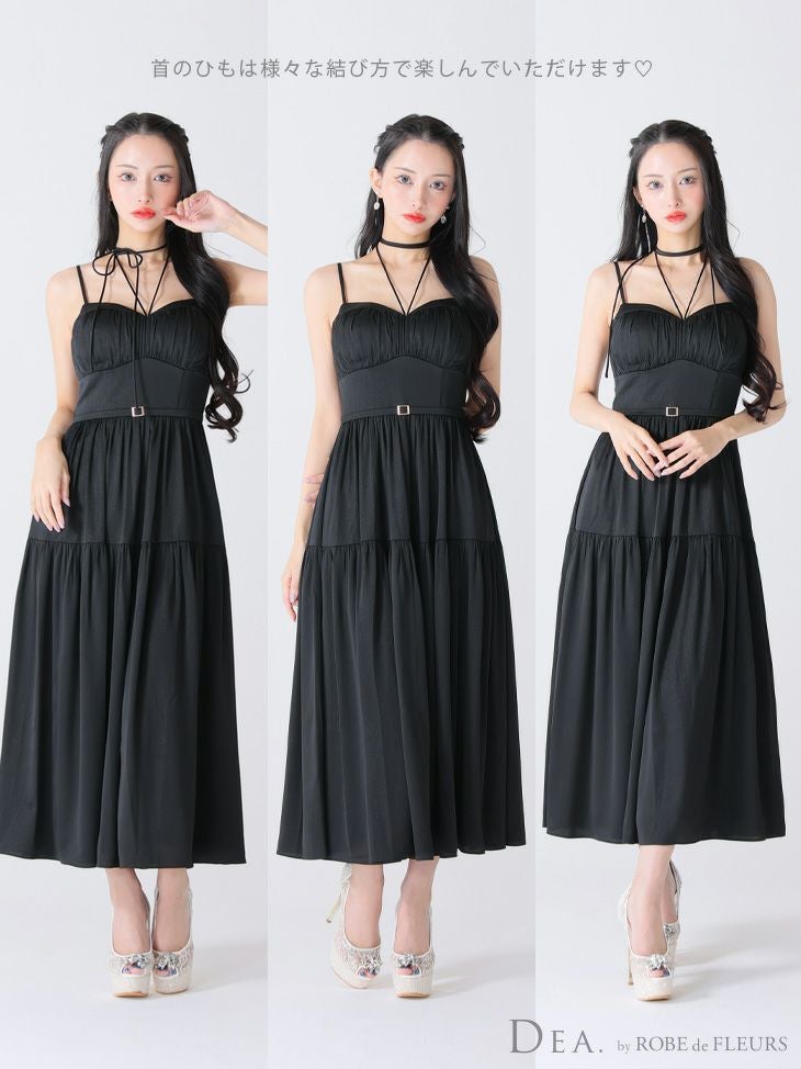 DEA. ディア バイ ローブドフルール ブラック ラメシフォンフレアロングキャミキャバドレス de3374-3