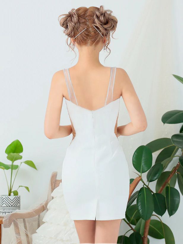 AngelR エンジェルアール フロントクロスデザインシースルービジュータイトミニドレス ベージュ ar25811-2-ks