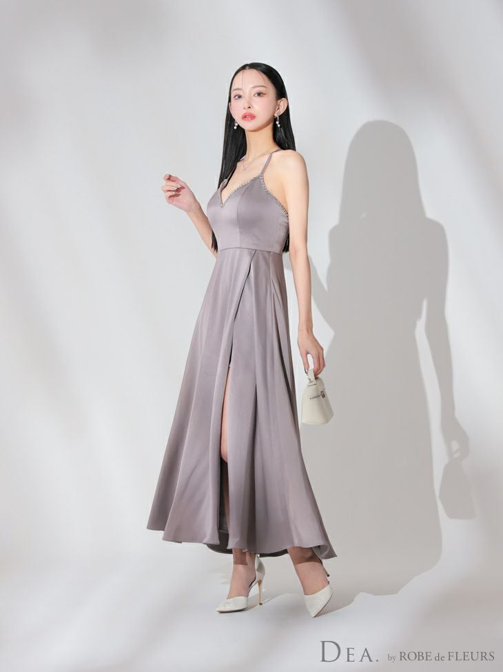 DEA. ディア バイ ローブドフルール バストビジュースリットサテンキャミロングキャバドレス de3774-c