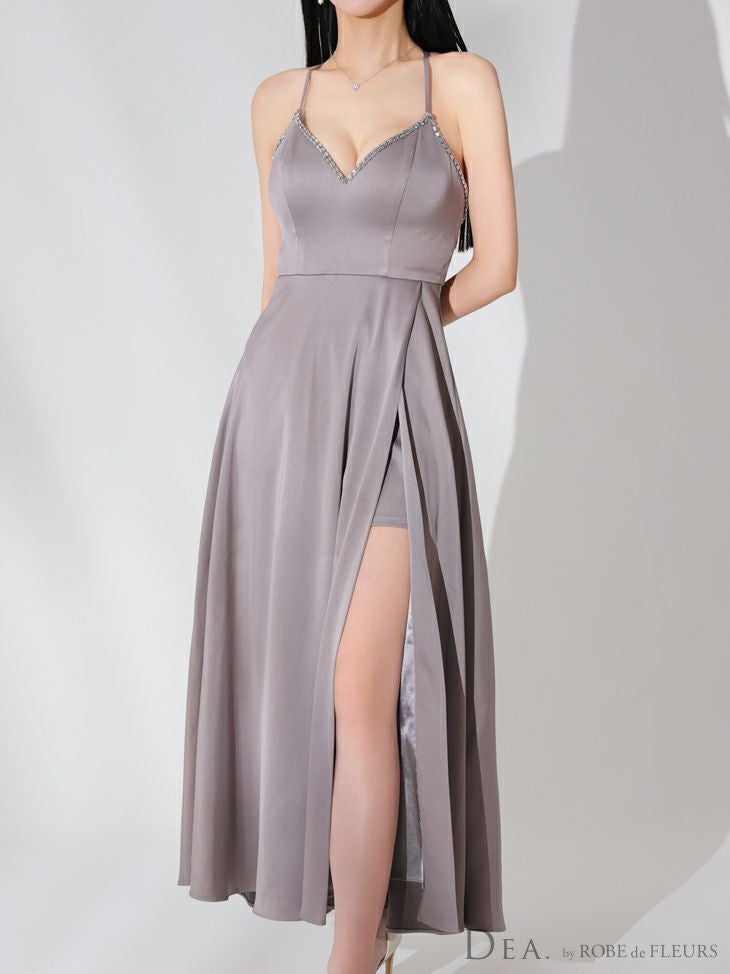 DEA. ディア バイ ローブドフルール バストビジュースリットサテンキャミロングキャバドレス de3774-c
