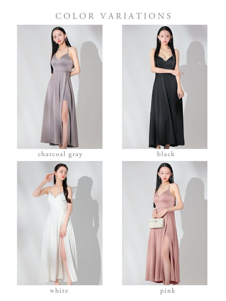 DEA. ディア バイ ローブドフルール バストビジュースリットサテンキャミロングキャバドレス de3774-c