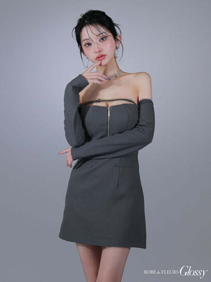 Glossy ローブドフルールグロッシー オフショルロングスリーブウエストカットタイトキャバドレス gl3576-c