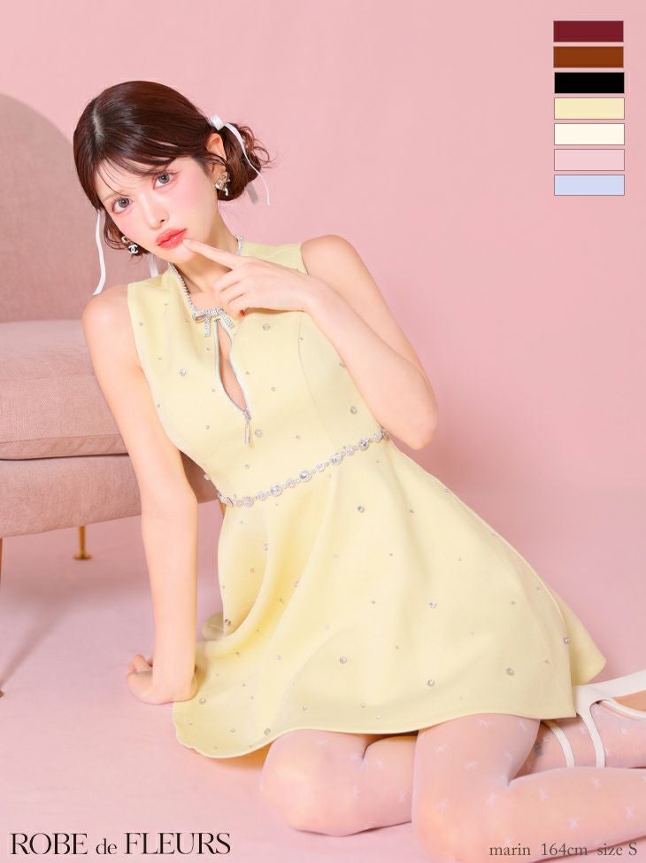 ROBE de FLEURS ローブドフルール リボンビジューバストカットフレアミニキャバドレス fm3618-c