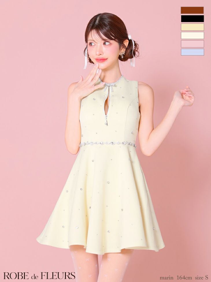ROBE de FLEURS ローブドフルール リボンビジューバストカットフレアミニキャバドレス fm3618-c
