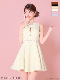 ROBE de FLEURS ローブドフルール リボンビジューバストカットフレアミニキャバドレス fm3618-c